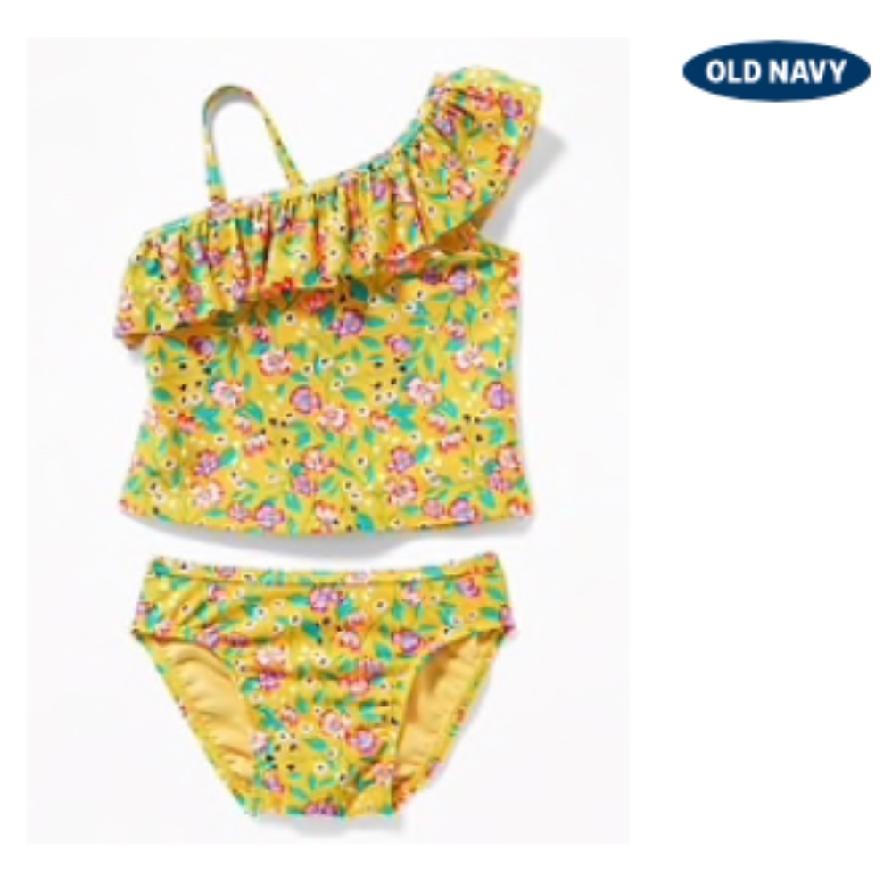 One-Shoulder Printed Tankini for Toddler Girls